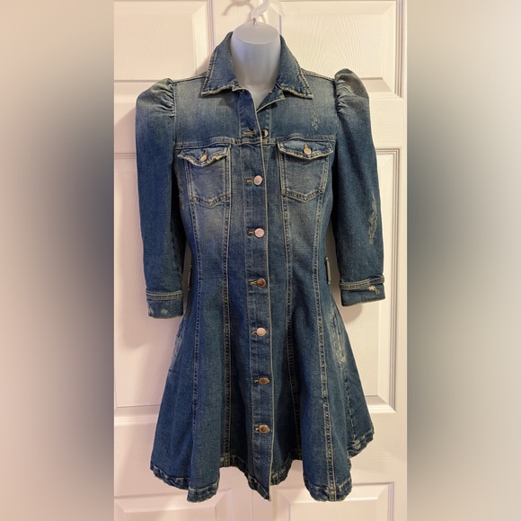 RETROFÉTE RETROFETE Clara Belted Distressed Denim Mini Shirt Dress Small - Picture 5 of 16